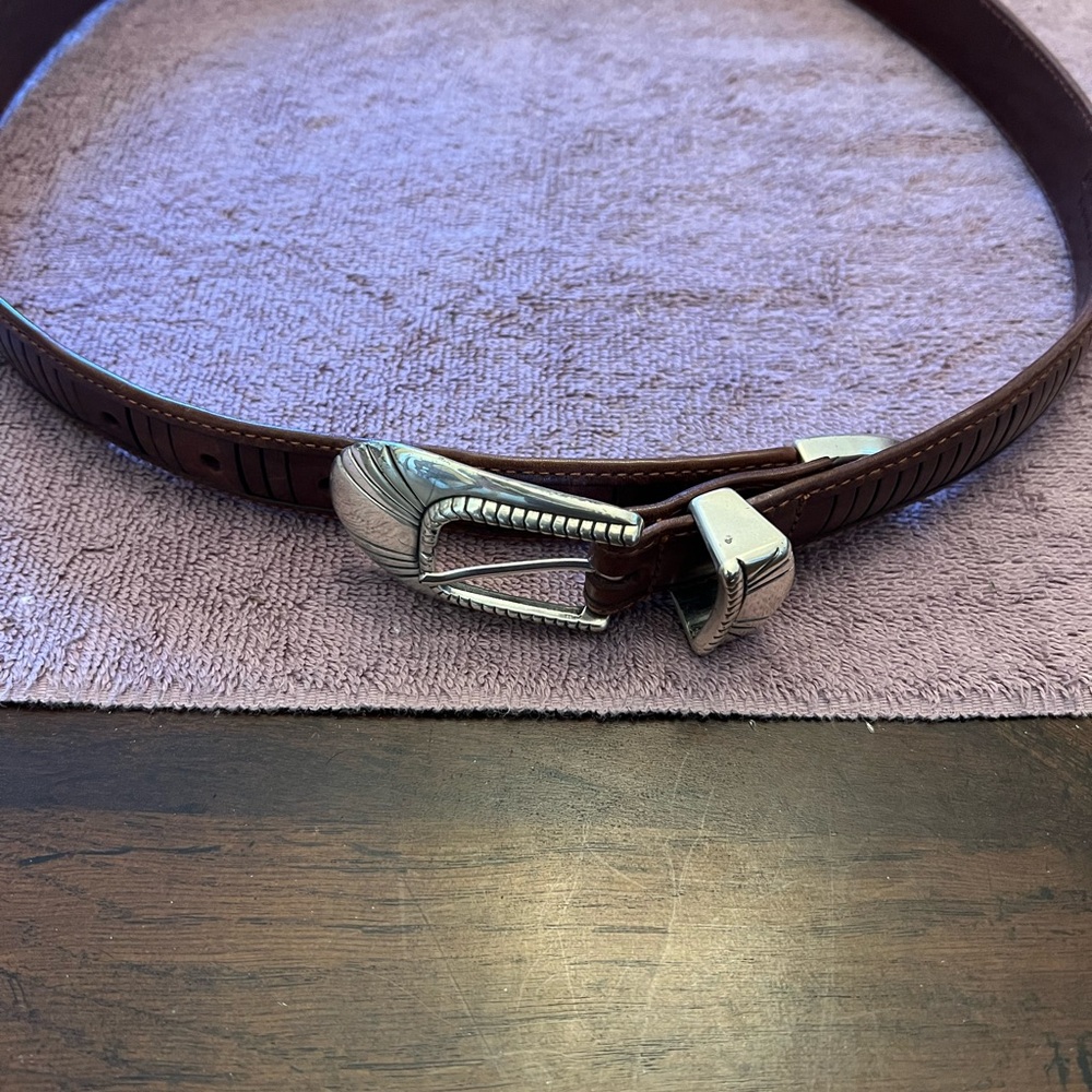 PGA Tour Brown Leather Belt with Silver Buckle